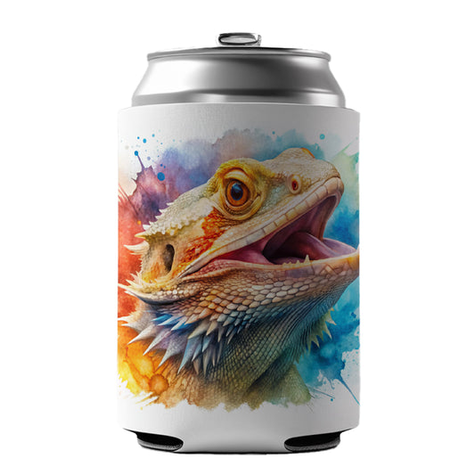 Angry Mad Bearded Dragon Watercolor Can Cooler Beer Soda Drink Insulated Holder Sleeve Hugger