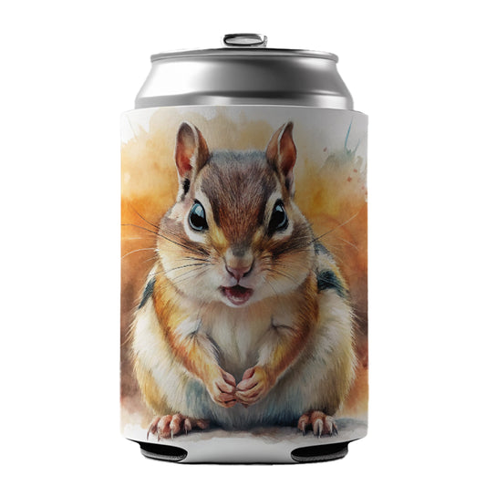 Angry Mad Chipmunk Watercolor Can Cooler Beer Soda Drink Insulated Holder Sleeve Hugger