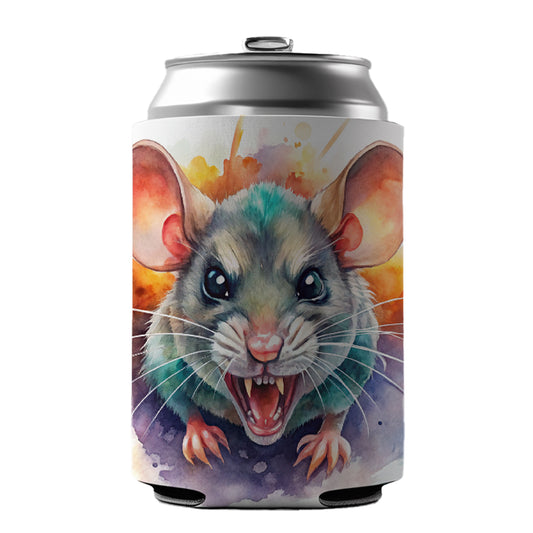 Angry Mad Mouse Watercolor Can Cooler Beer Soda Drink Insulated Holder Sleeve Hugger