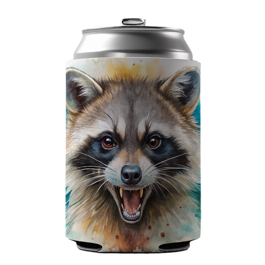 Angry Mad Raccoon Watercolor Can Cooler Beer Soda Drink Insulated Holder Sleeve Hugger