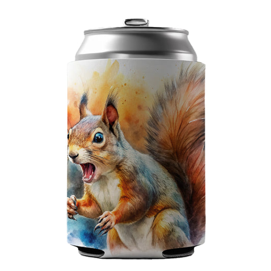 Angry Mad Squirrel Watercolor Can Cooler Beer Soda Drink Insulated Holder Sleeve Hugger