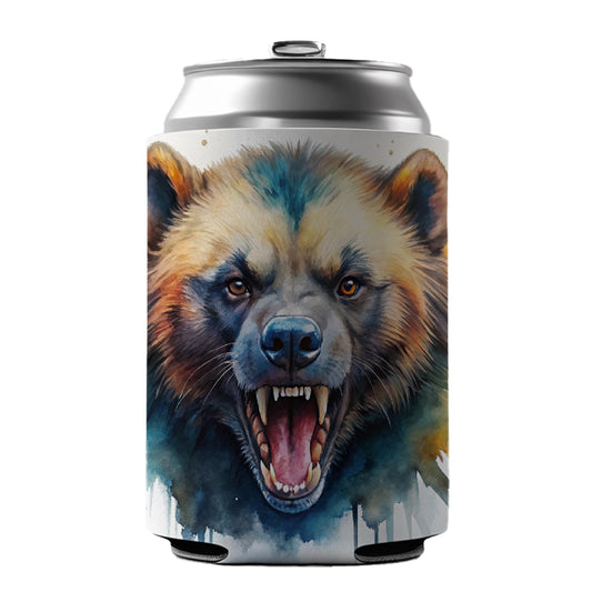 Angry Mad Wolverine Watercolor Can Cooler Beer Soda Drink Insulated Holder Sleeve Hugger