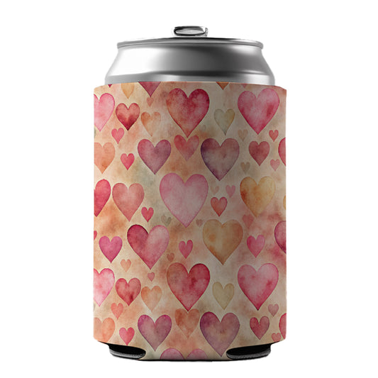 Antique Valentine's Day Hearts Pattern Can Cooler Beer Soda Drink Insulated Holder Sleeve Hugger