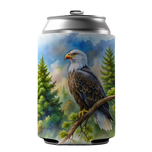 Bald Eagle In Tree Watercolor Can Cooler Beer Soda Drink Insulated Holder Sleeve Hugger