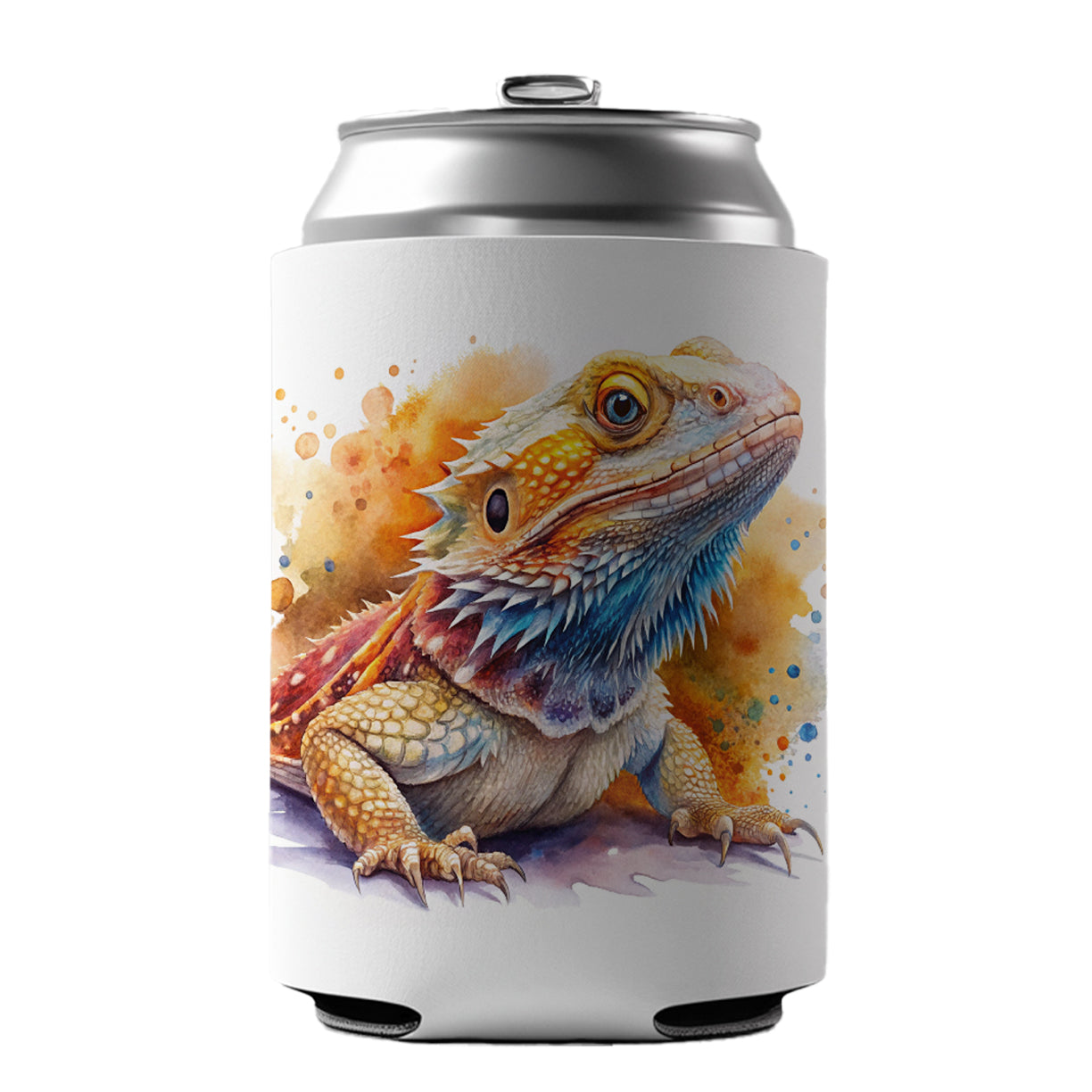 Bearded Dragon Lizard Reptile Watercolor Can Cooler Beer Soda Drink Insulated Holder Sleeve Hugger