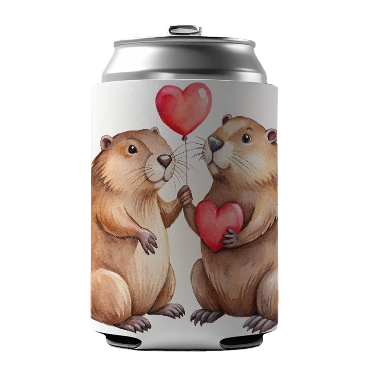Beavers In Love With Hearts Valentine's Day Can Cooler Beer Soda Drink Insulated Holder Sleeve Hugger