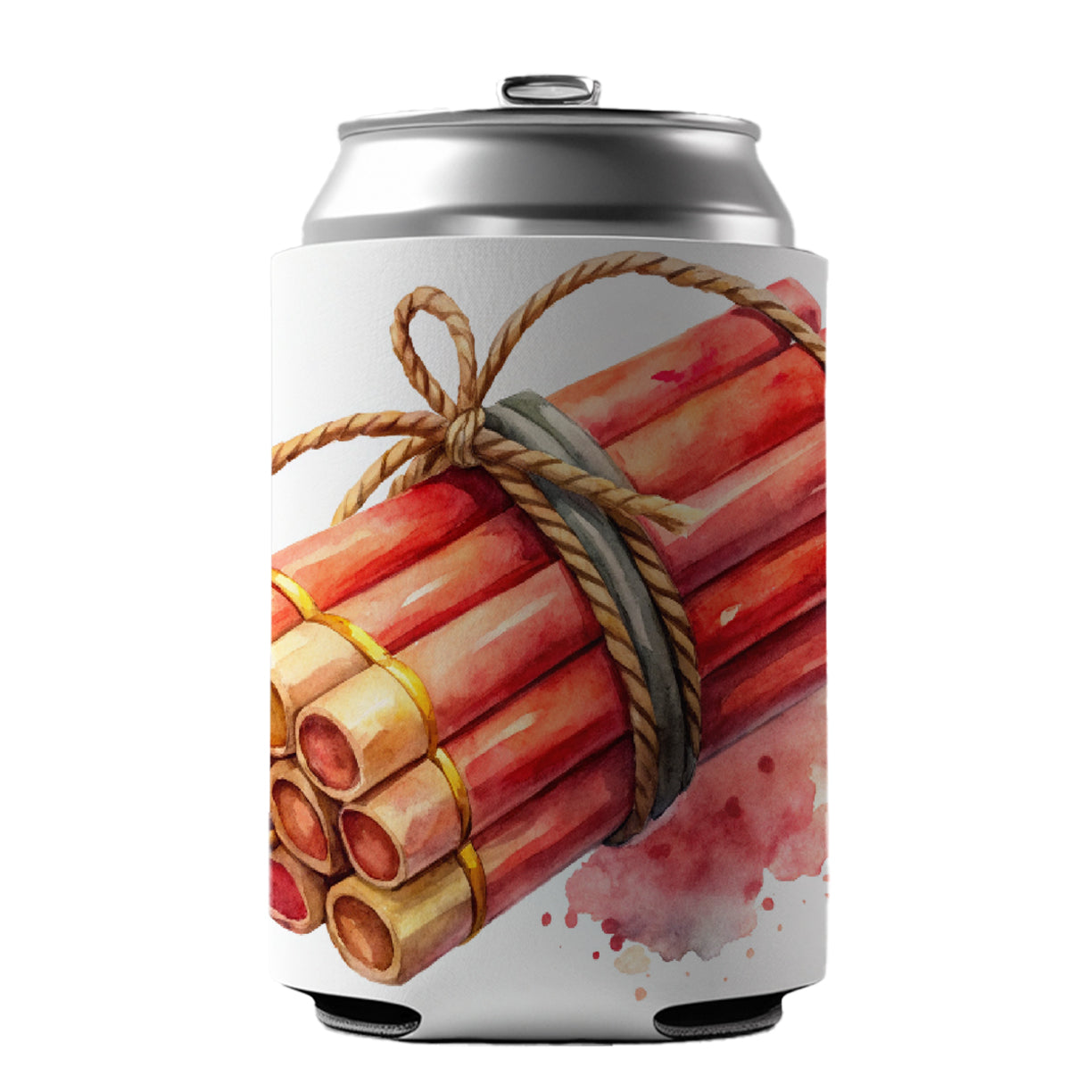 Bundle Of Sticks Of Dynamite Watercolor Can Cooler Beer Soda Drink Insulated Holder Sleeve Hugger