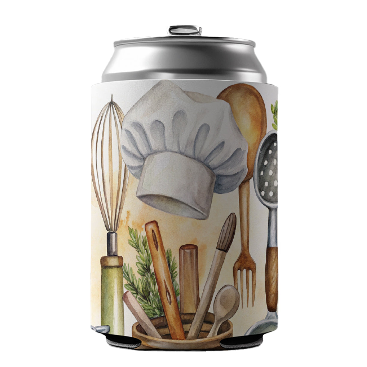 Chef's Baker's Tools Cooking Watercolor Can Cooler Beer Soda Drink Insulated Holder Sleeve Hugger
