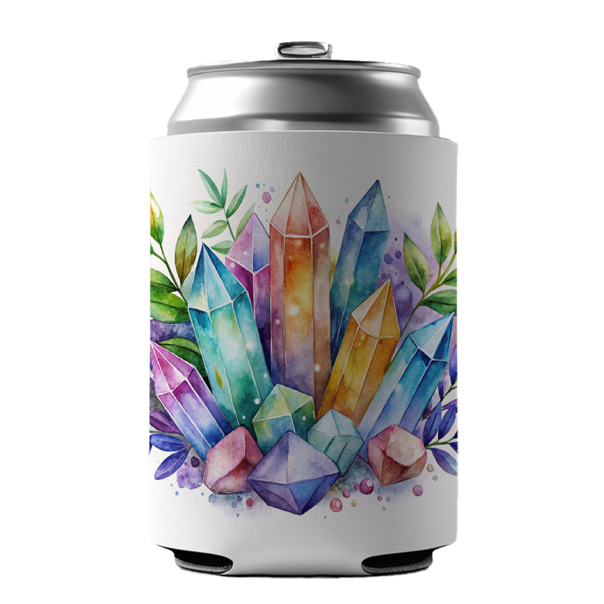 Crystal Geodes Mystical Healing Protection Watercolor Can Cooler Beer Soda Drink Insulated Holder Sleeve Hugger
