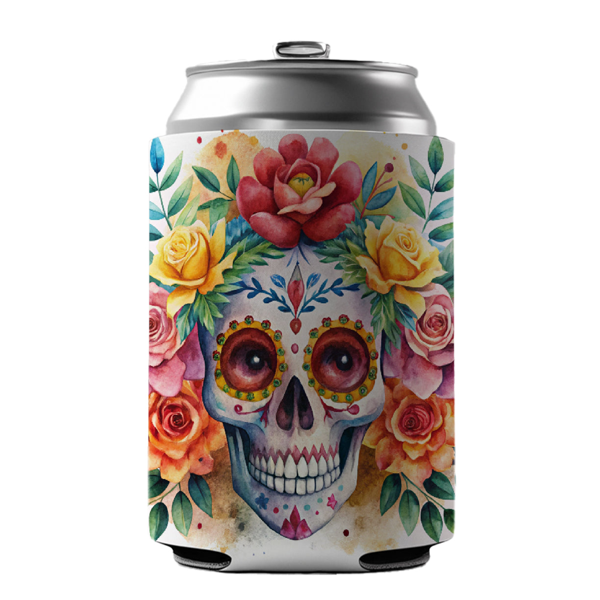Day Of The Dead Día De Muertos Theme Watercolor Can Cooler Beer Soda Drink Insulated Holder Sleeve Hugger