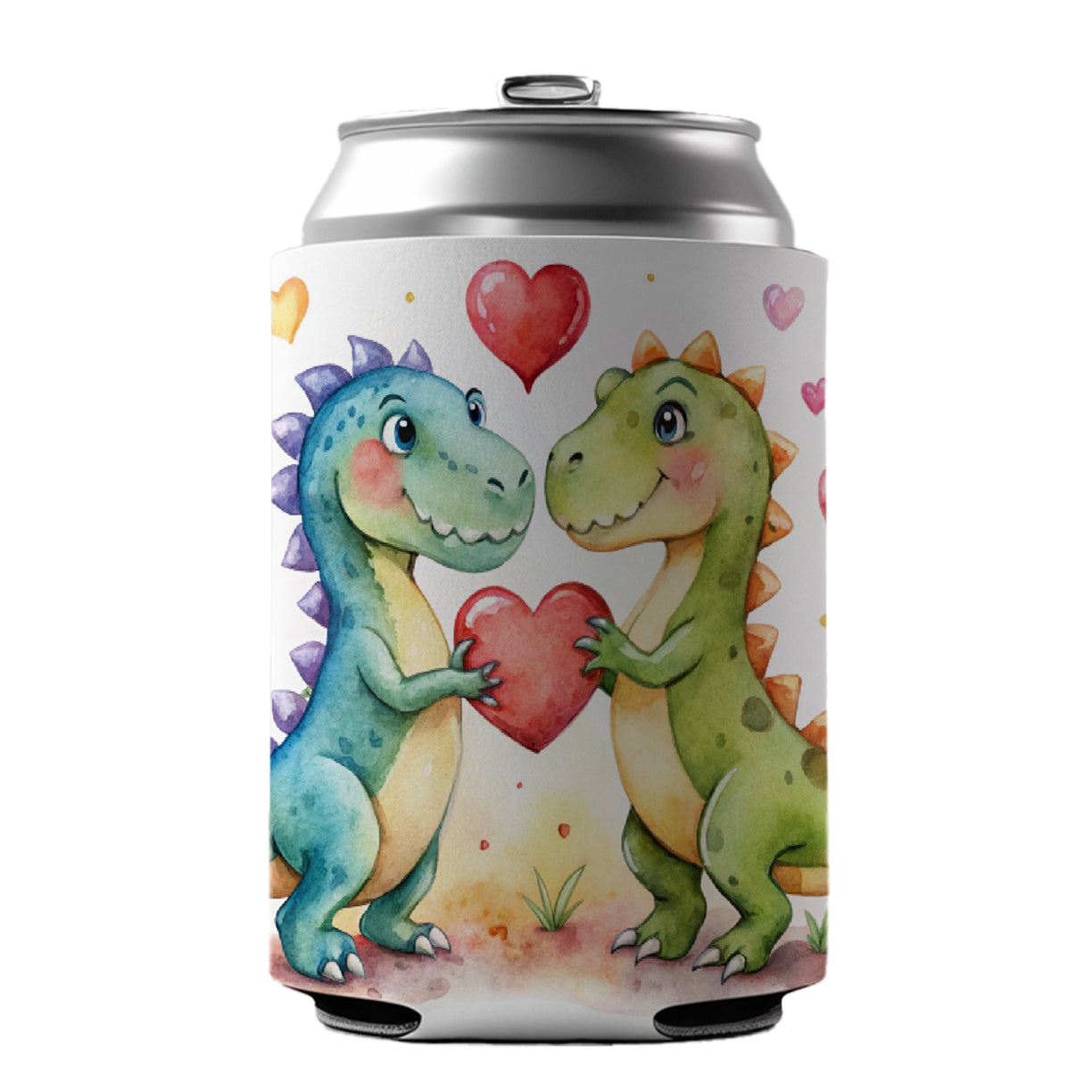 Dinosaurs In Love With Hearts Valentine's Day Can Cooler Beer Soda Drink Insulated Holder Sleeve Hugger