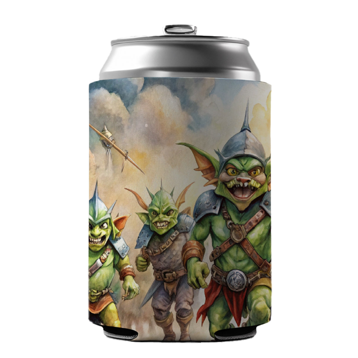 Fantasy Goblins Monsters Going To War Watercolor Can Cooler Beer Soda Drink Insulated Holder Sleeve Hugger