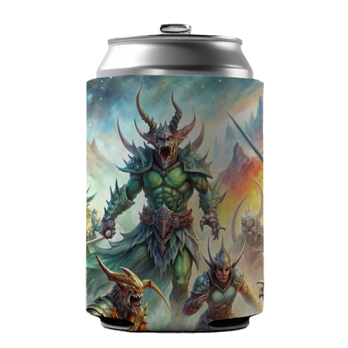 Fantasy Monsters In Battle Watercolor Can Cooler Beer Soda Drink Insulated Holder Sleeve Hugger