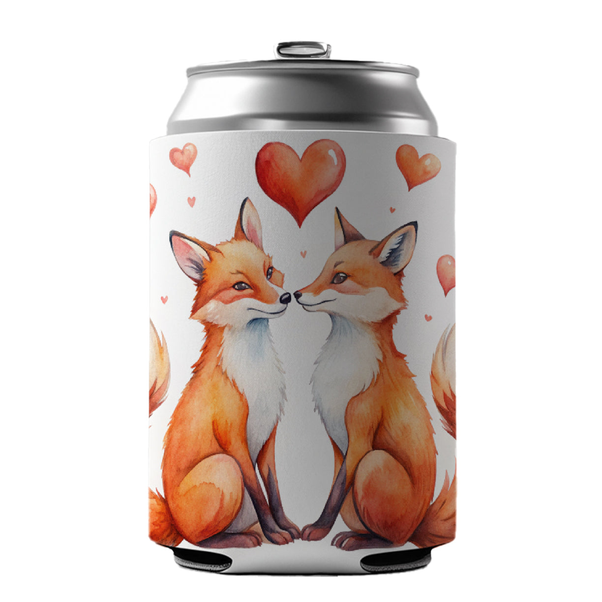 Foxes In Love With Hearts Valentine's Day Can Cooler Beer Soda Drink Insulated Holder Sleeve Hugger