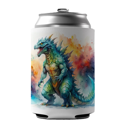 Giant Kaiju Monster Watercolor Can Cooler Beer Soda Drink Insulated Holder Sleeve Hugger