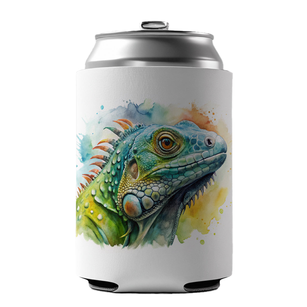 Iguana Lizard Face Profile Reptile Watercolor Can Cooler Beer Soda Drink Insulated Holder Sleeve Hugger