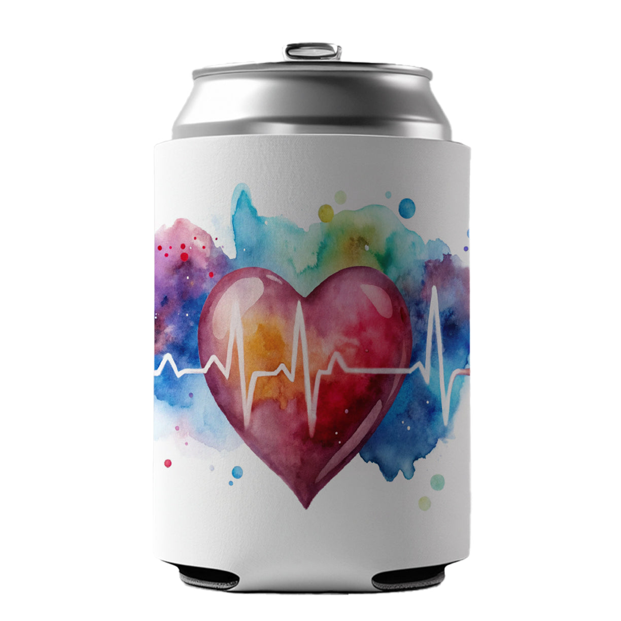 Life Pulse Heart Beat Doctor Nurse RN EMT Watercolor Can Cooler Beer Soda Drink Insulated Holder Sleeve Hugger