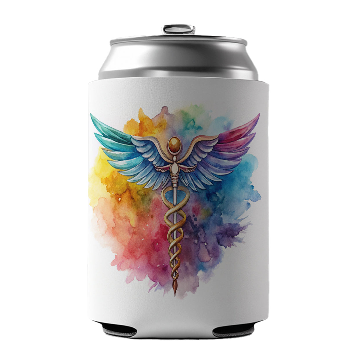 Medical Caduceus Doctor Nurse RN EMT Watercolor Can Cooler Beer Soda Drink Insulated Holder Sleeve Hugger