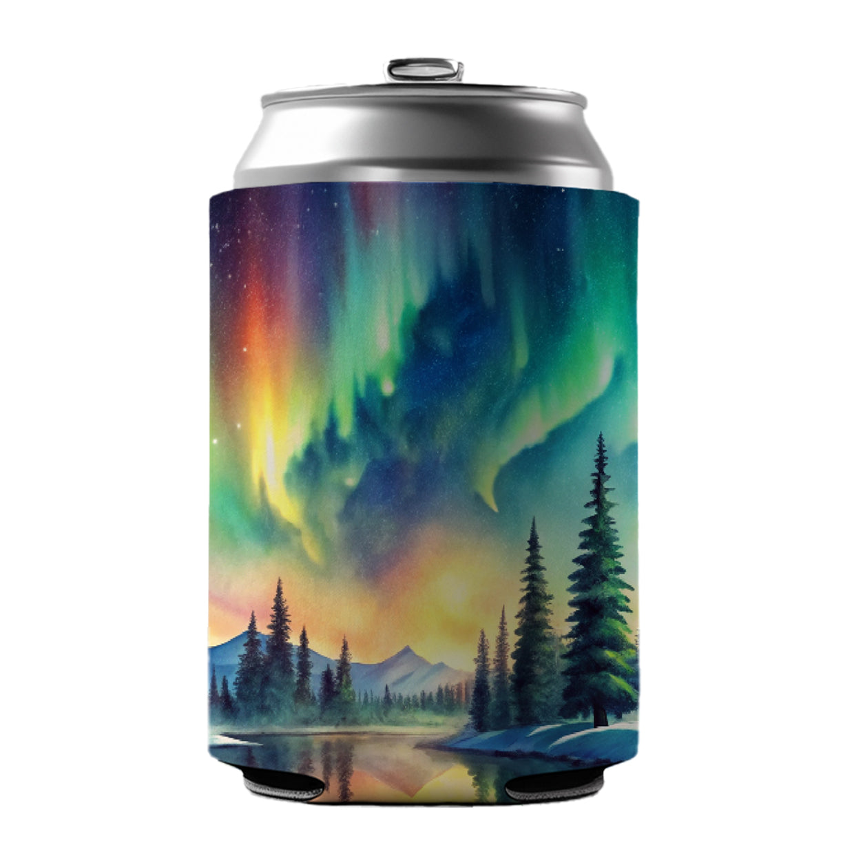 Northern Lights Watercolor Beautiful Can Cooler Beer Soda Drink Insulated Holder Sleeve Hugger