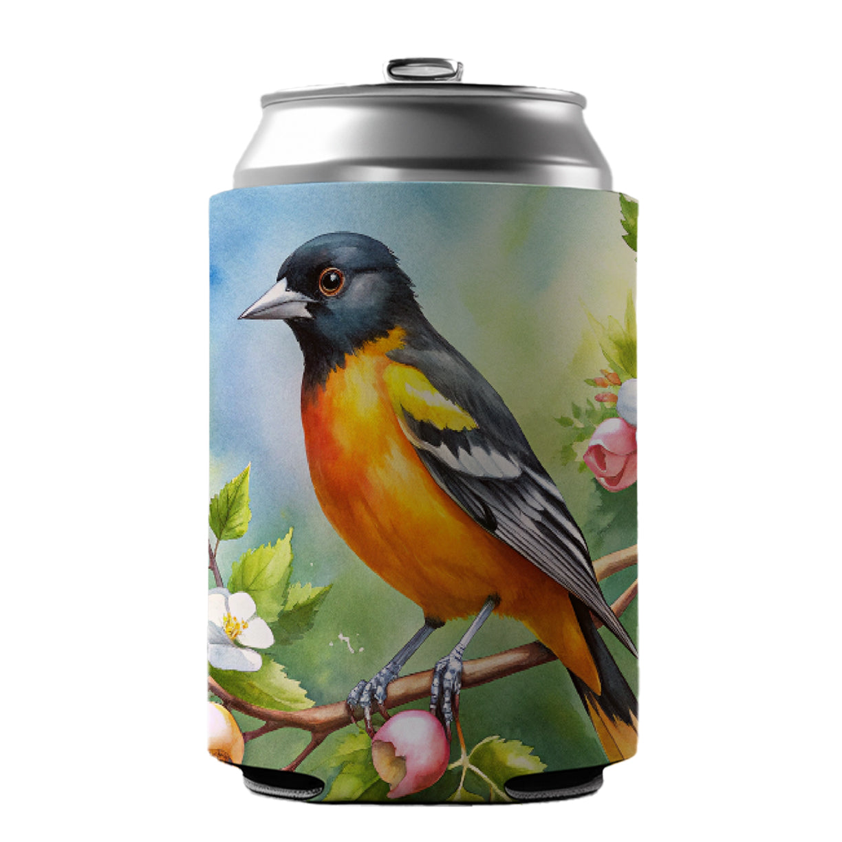 Oriole In Tree Bird Watercolor Can Cooler Beer Soda Drink Insulated Holder Sleeve Hugger