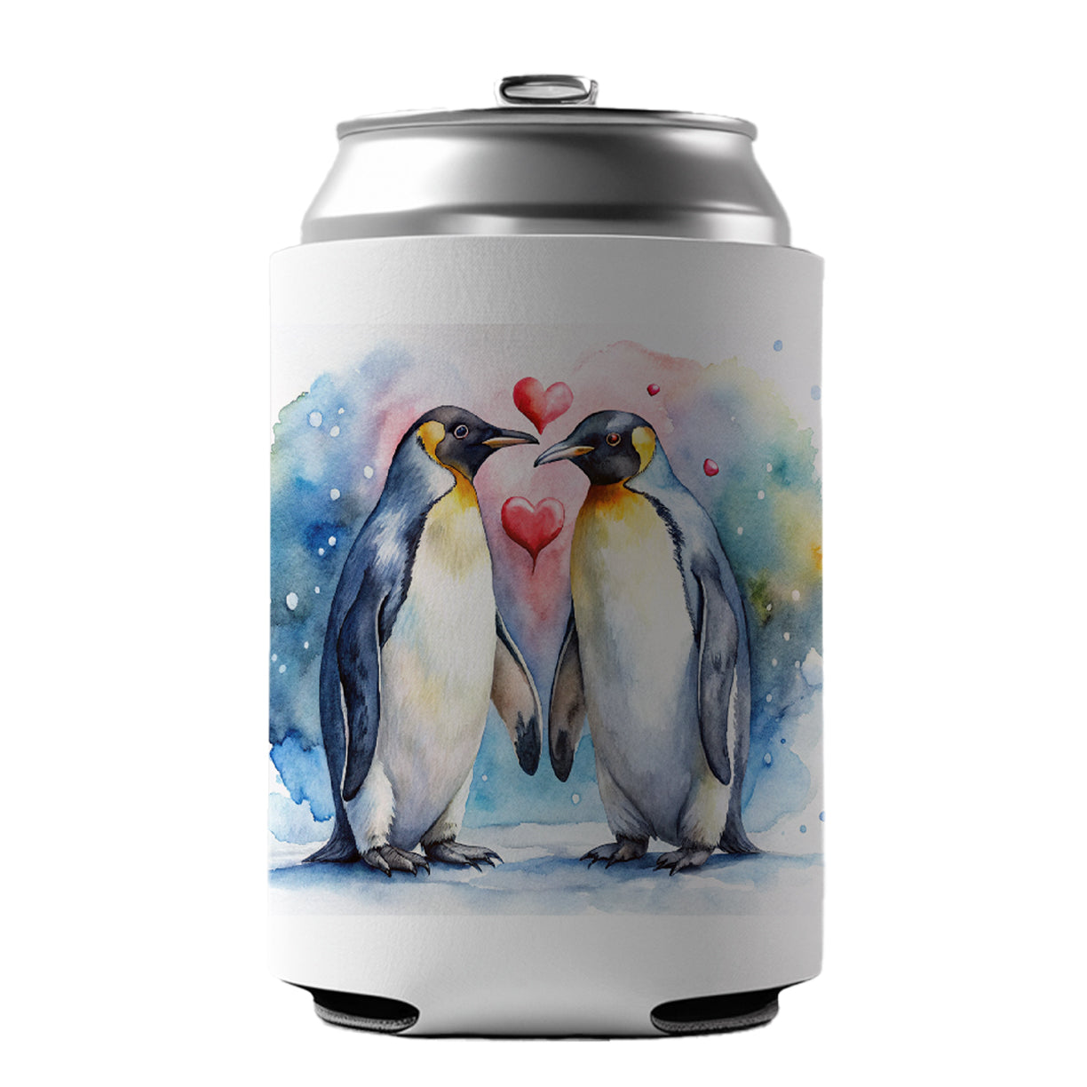 Penguins In Love Hearts Valentine's Day Can Cooler Beer Soda Drink Insulated Holder Sleeve Hugger