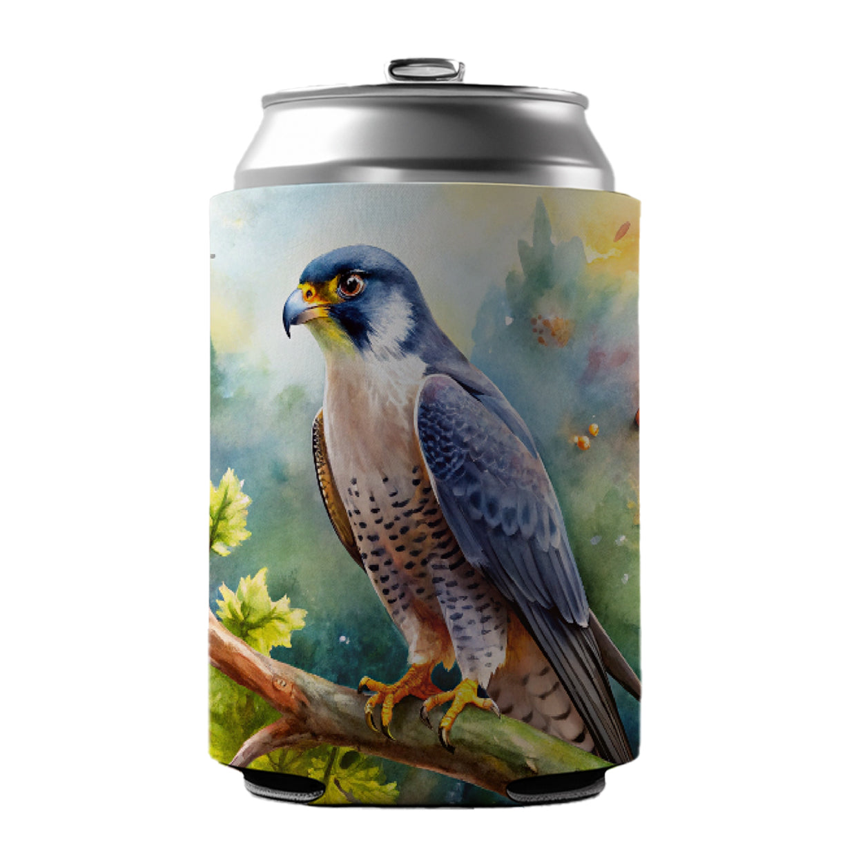 Peregrine Falcon Raptor Bird Of Prey In Tree Watercolor Can Cooler Beer Soda Drink Insulated Holder Sleeve Hugger