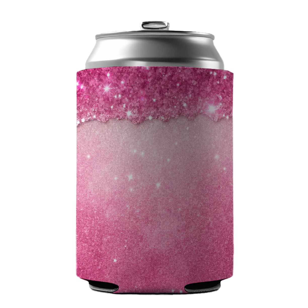 Pink Faux Glitter Can Cooler Beer Soda Drink Insulated Holder Sleeve Hugger