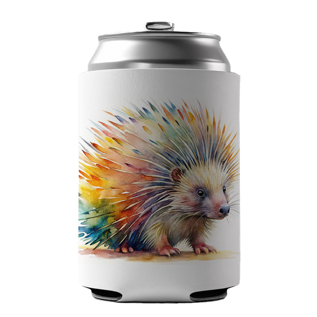 Porcupine Colorful Rainbow Watercolor Can Cooler Beer Soda Drink Insulated Holder Sleeve Hugger