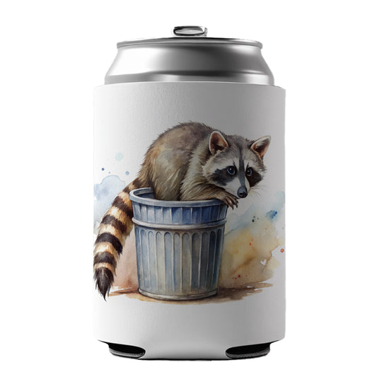 Raccoon In A Trash Can Panda Watercolor Can Cooler Beer Soda Drink Insulated Holder Sleeve Hugger
