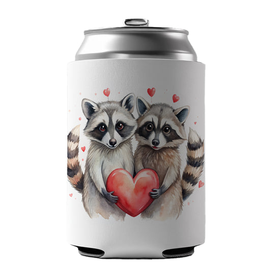 Raccoons In Love With Hearts Valentine's Day Can Cooler Beer Soda Drink Insulated Holder Sleeve Hugger