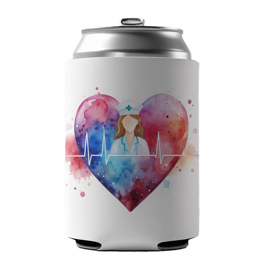 RN Nurse Life Pulse Heart Beat Watercolor Can Cooler Beer Soda Drink Insulated Holder Sleeve Hugger