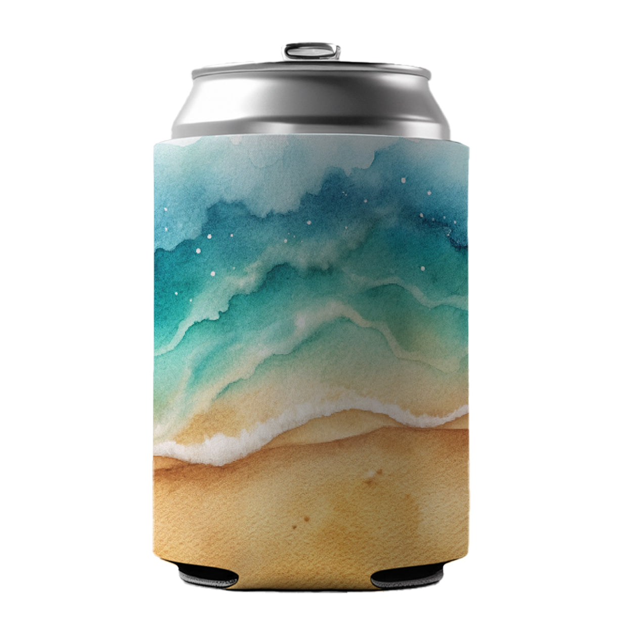 Sandy Tranquil Ocean Beach Can Cooler Beer Soda Drink Insulated Holder Sleeve Hugger