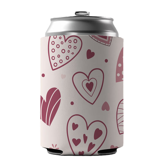Scattered Hearts Love Valentine's Day Can Cooler Beer Soda Drink Insulated Holder Sleeve Hugger