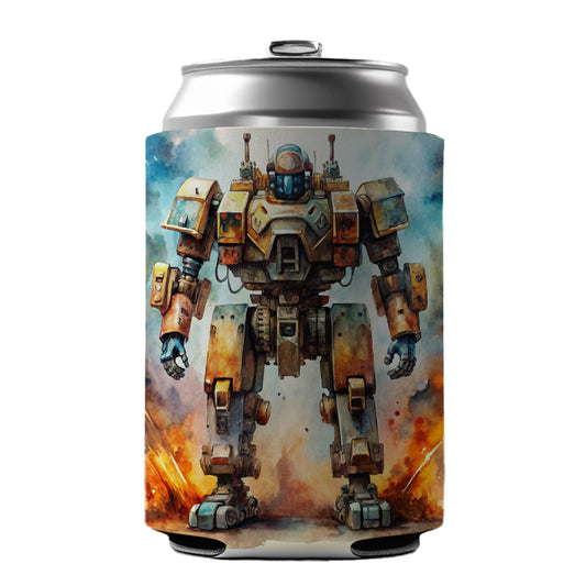 Sci-fi Steampunk Giant Robot Warrior Mech Watercolor Can Cooler Beer Soda Drink Insulated Holder Sleeve Hugger