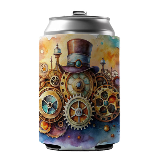 Sci-fi Steampunk Hat And Gears Watercolor Can Cooler Beer Soda Drink Insulated Holder Sleeve Hugger