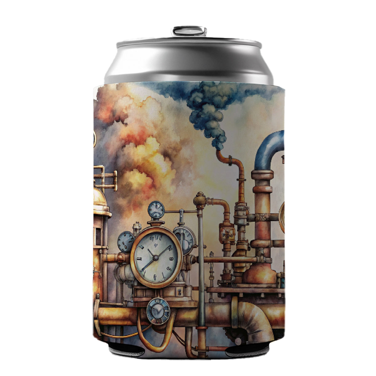 Sci-fi Steampunk Pipes Steam Gauges Watercolor Can Cooler Beer Soda Drink Insulated Holder Sleeve Hugger