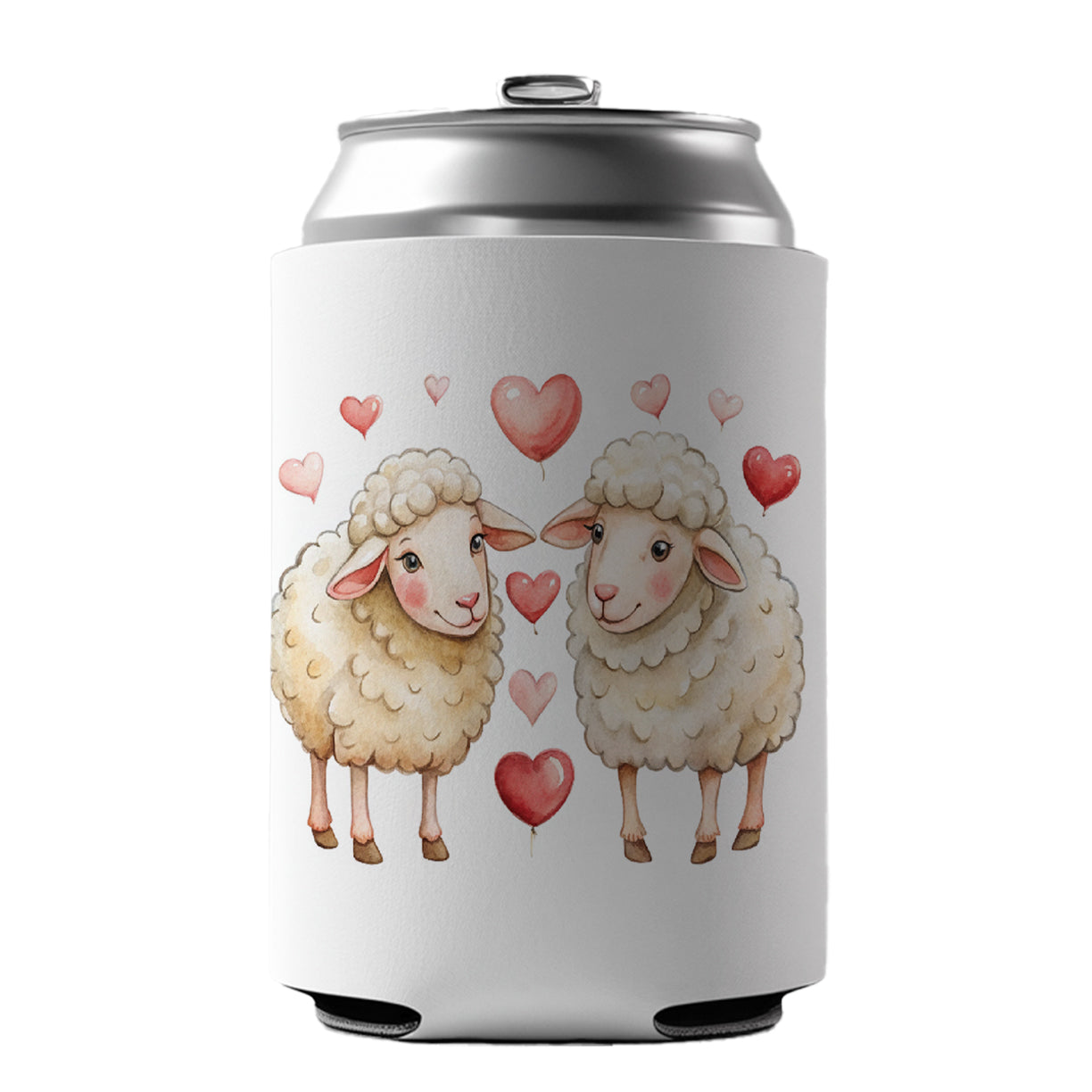 Sheep In Love With Hearts Valentine's Day Can Cooler Beer Soda Drink Insulated Holder Sleeve Hugger