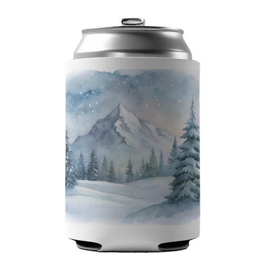 Snowy Wilderness Watercolor Can Cooler Beer Soda Drink Insulated Holder Sleeve Hugger
