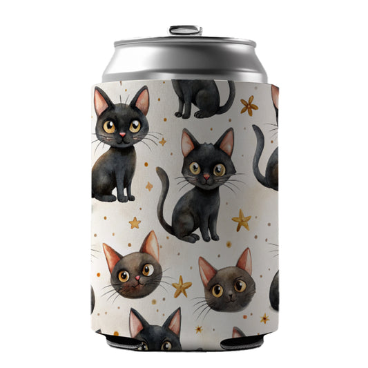 Sweet Black Cats Yellow Stars Can Cooler Beer Soda Drink Insulated Holder Sleeve Hugger