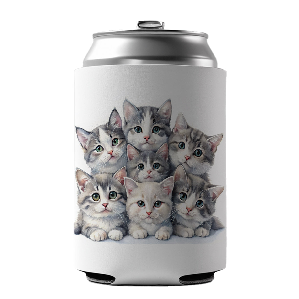 Sweet Gray And White Cats Can Cooler Beer Soda Drink Insulated Holder Sleeve Hugger