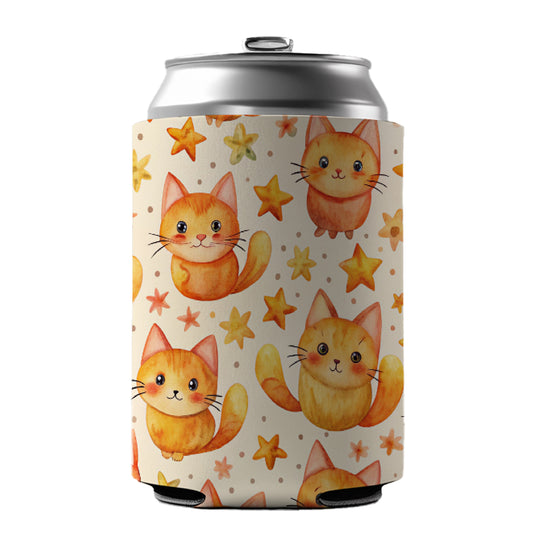 Sweet Orange Cats Yellow Stars Can Cooler Beer Soda Drink Insulated Holder Sleeve Hugger