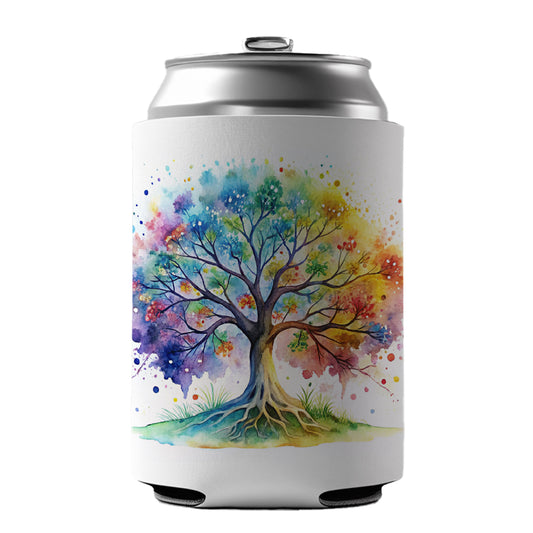 Tree Of Life Rainbow Watercolor Can Cooler Beer Soda Drink Insulated Holder Sleeve Hugger