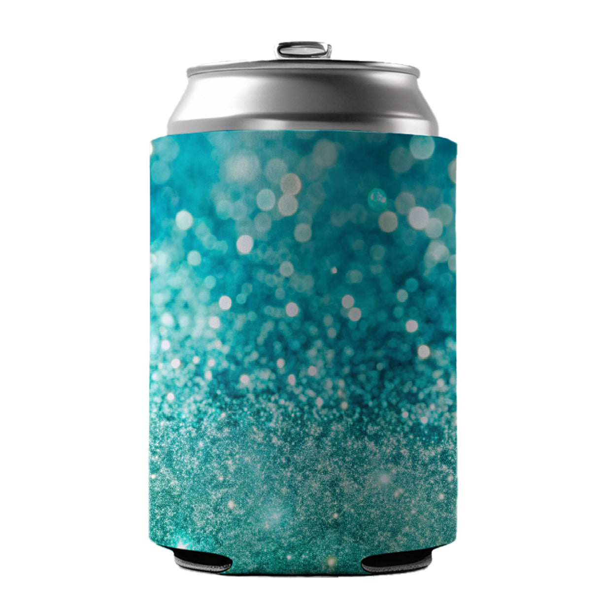 Turquoise Faux Glitter Can Cooler Beer Soda Drink Insulated Holder Sleeve Hugger