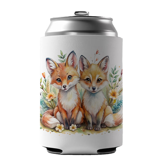 Two Sweet Foxes Can Cooler Beer Soda Drink Insulated Holder Sleeve Hugger