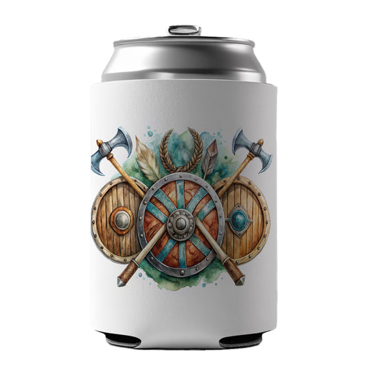 Viking Symbols Shields Axes Watercolor Can Cooler Beer Soda Drink Insulated Holder Sleeve Hugger