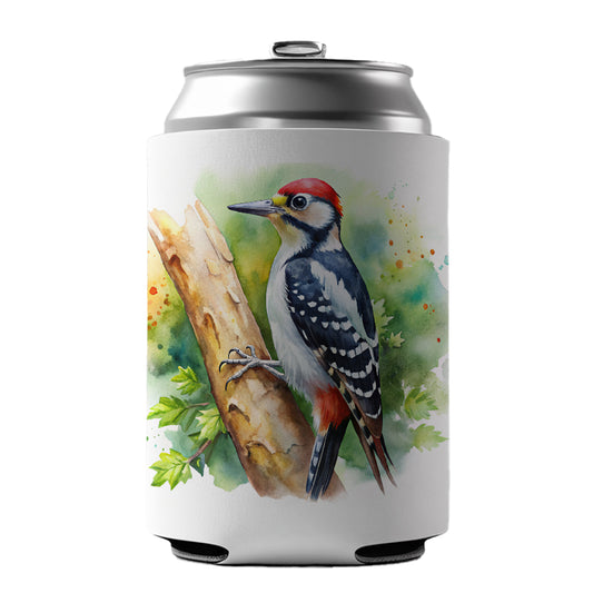 Woodpecker In Tree Bird Watercolor Can Cooler Beer Soda Drink Insulated Holder Sleeve Hugger