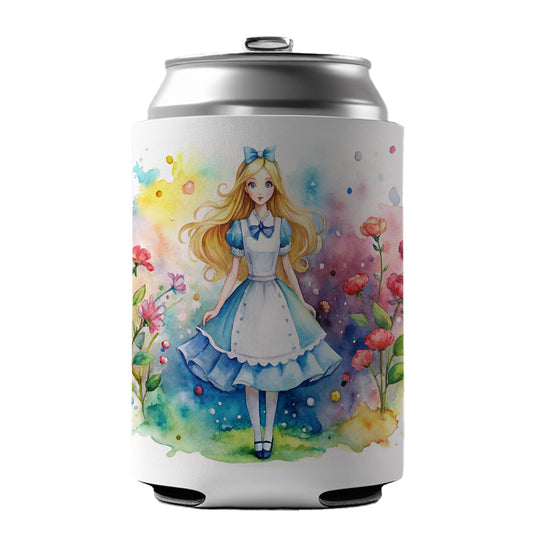 Alice In Wonderland Watercolor Can Cooler Beer Soda Drink Insulated Holder Sleeve Hugger