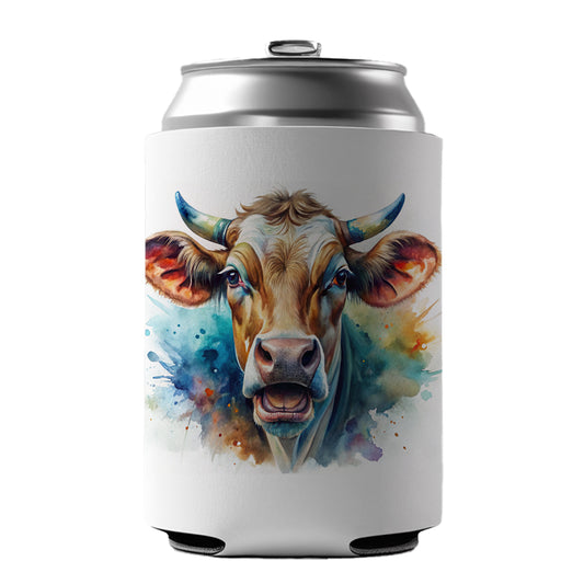 Angry Cow Watercolor Can Cooler Beer Soda Drink Insulated Holder Sleeve Hugger