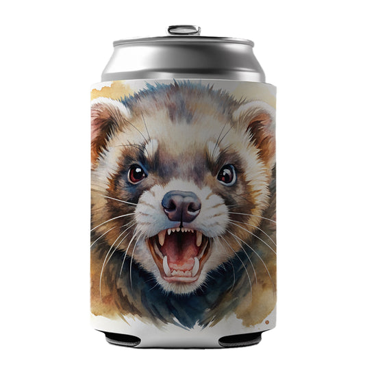 Angry Ferret Watercolor Can Cooler Beer Soda Drink Insulated Holder Sleeve Hugger