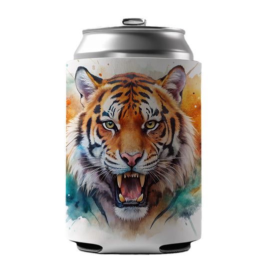Angry Tiger Watercolor Can Cooler Beer Soda Drink Insulated Holder Sleeve Hugger